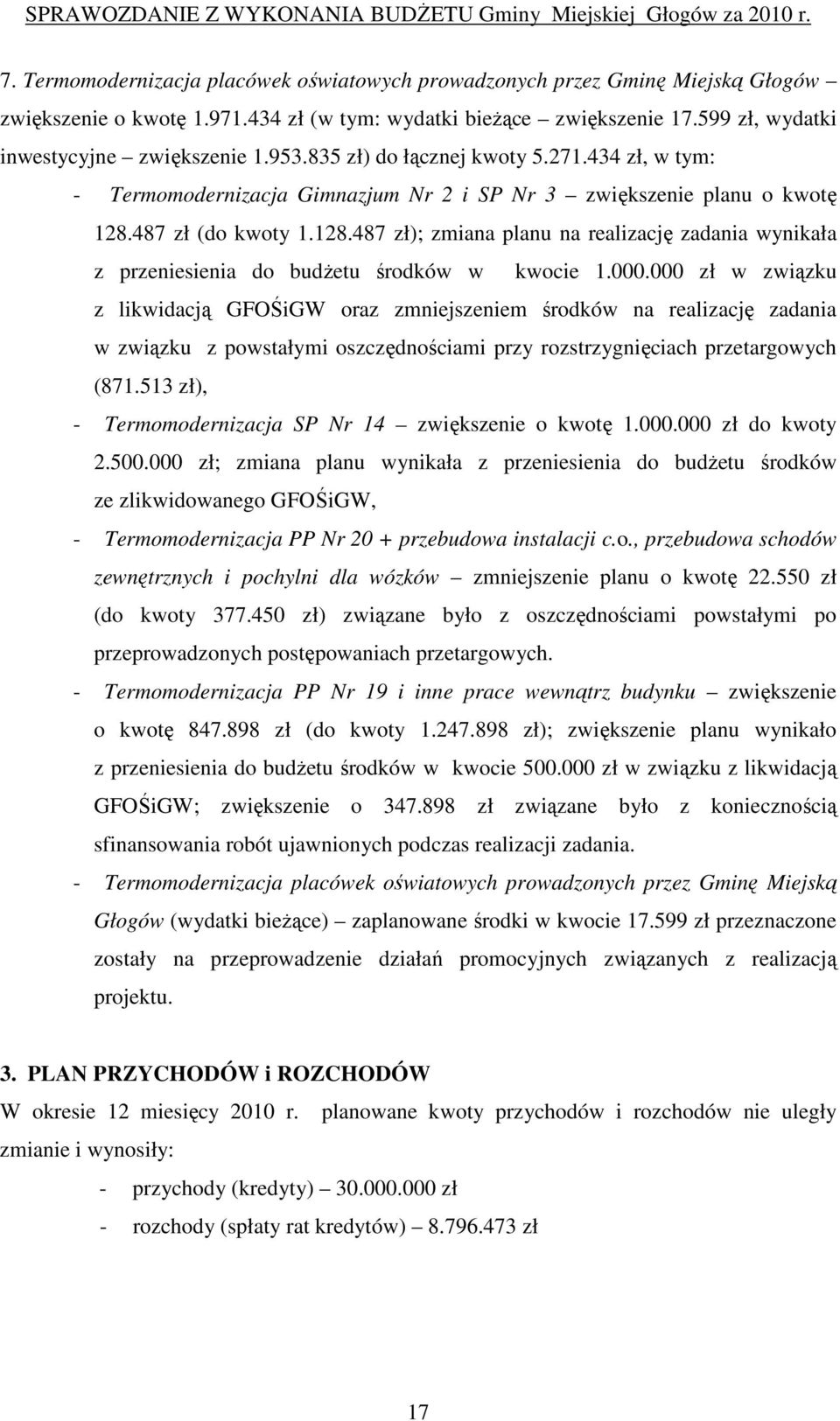 487 zł (do kwoty 1.128.487 zł); zmiana planu na realizację zadania wynikała z przeniesienia do budŝetu środków w kwocie 1.000.