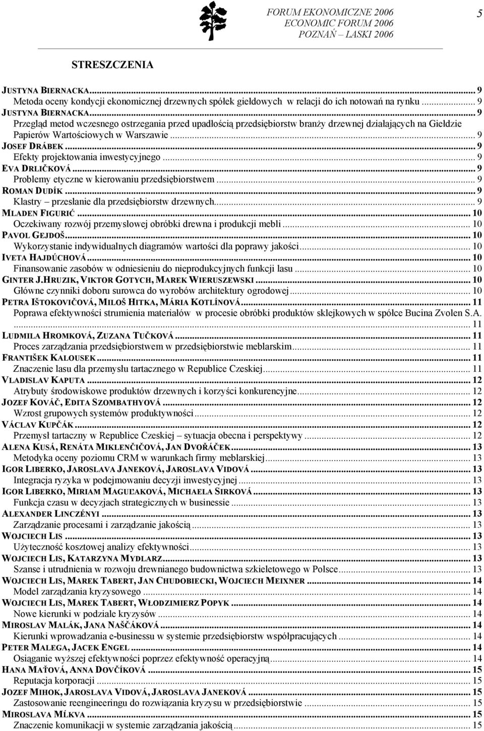 .. 9 Efekty projektowania inwestycyjnego... 9 EVA DRLIČKOVÁ... 9 Problemy etyczne w kierowaniu przedsiębiorstwem... 9 ROMAN DUDÍK... 9 Klastry przesłanie dla przedsiębiorstw drzewnych.