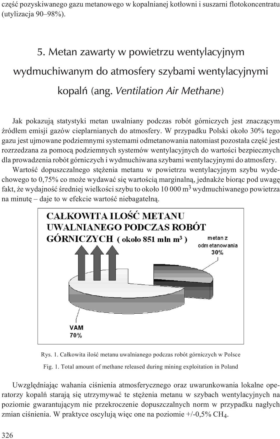 Ventilation Air Methane) Jak pokazuj¹ statystyki metan uwalniany podczas robót górniczych jest znacz¹cym Ÿród³em emisji gazów cieplarnianych do atmosfery.