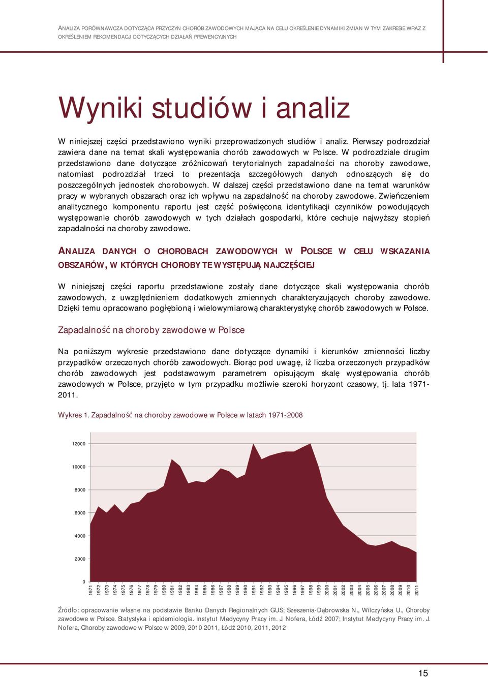 poszczególnych jednostek chorobowych. W dalszej cz ci przedstawiono dane na temat warunków pracy w wybranych obszarach oraz ich wp ywu na zapadalno na choroby zawodowe.