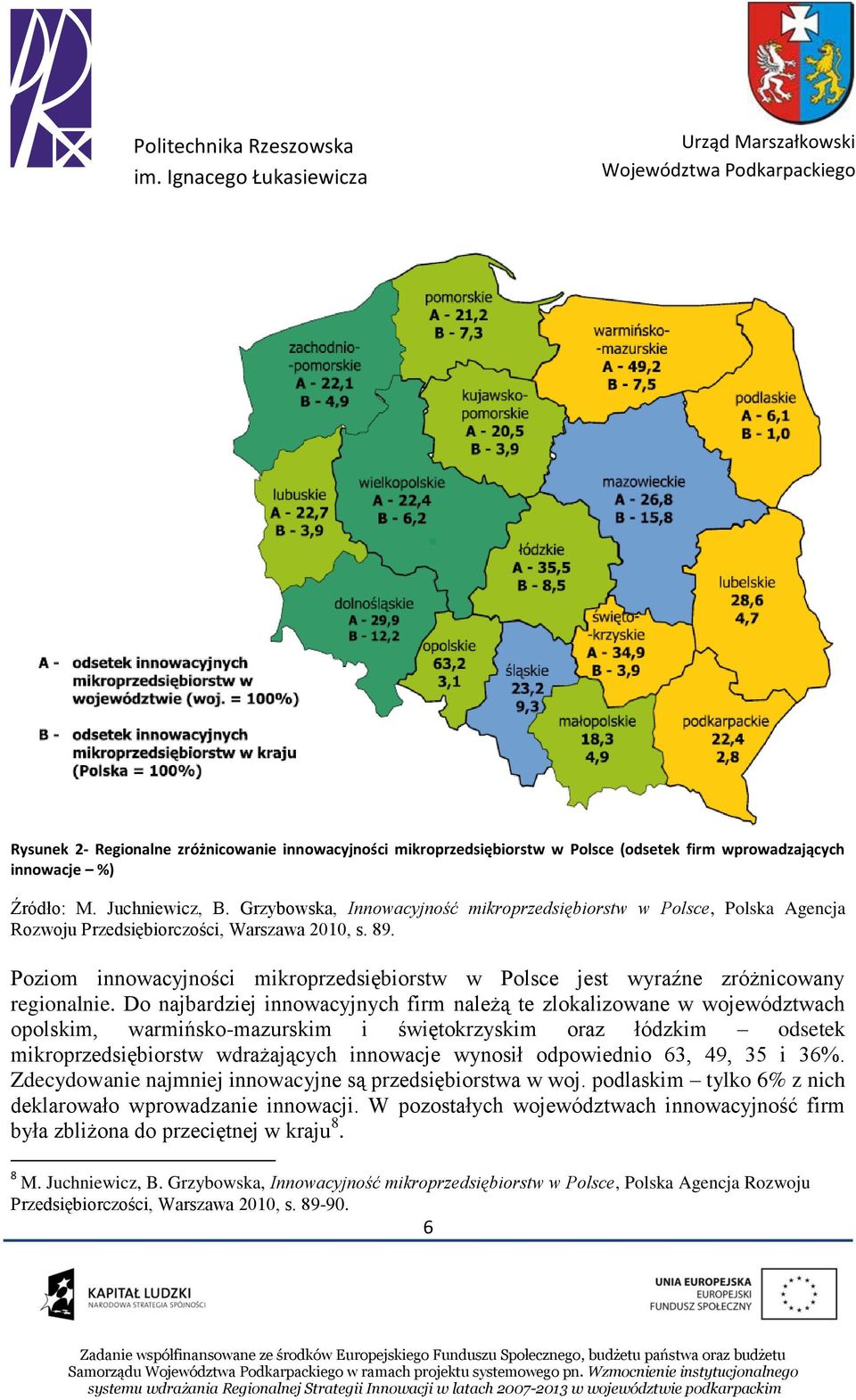 Poziom innowacyjności mikroprzedsiębiorstw w Polsce jest wyraźne zróżnicowany regionalnie.