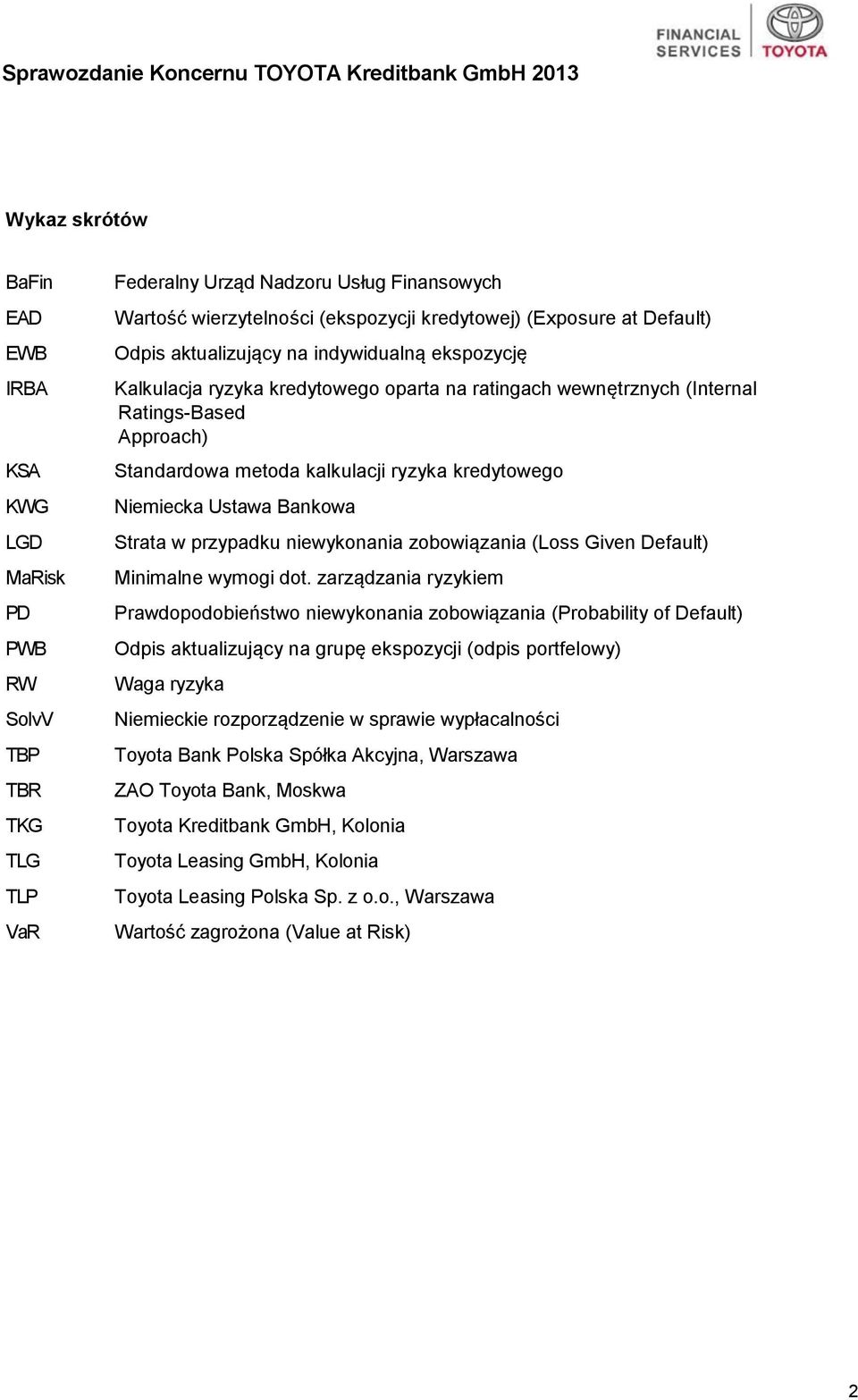 kredytowego Niemiecka Ustawa Bankowa Strata w przypadku niewykonania zobowiązania (Loss Given Default) Minimalne wymogi dot.