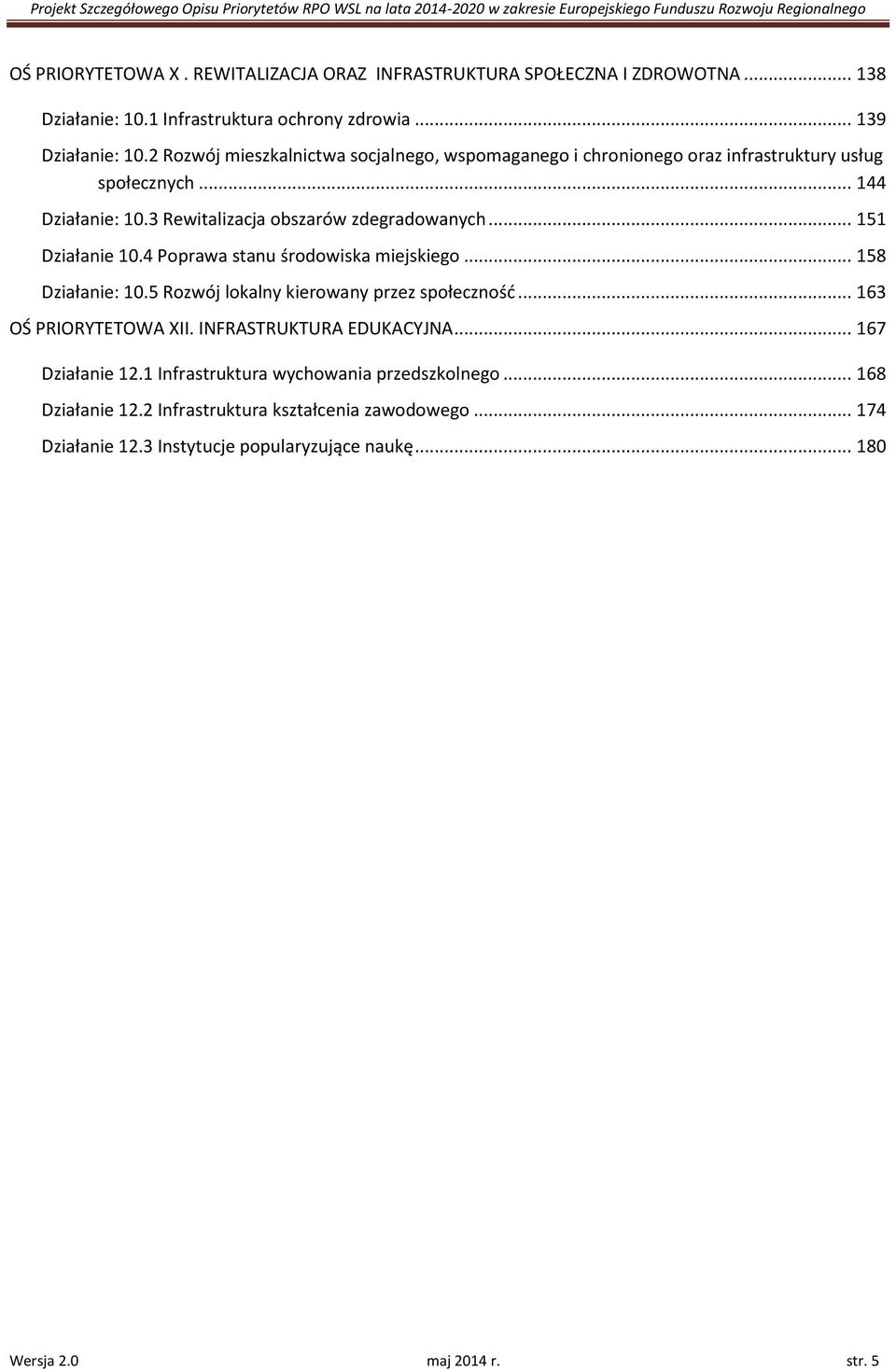 .. 151 Działanie 10.4 Poprawa stanu środowiska miejskiego... 158 Działanie: 10.5 Rozwój lokalny kierowany przez społecznośd... 163 OŚ PRIORYTETOWA XII.