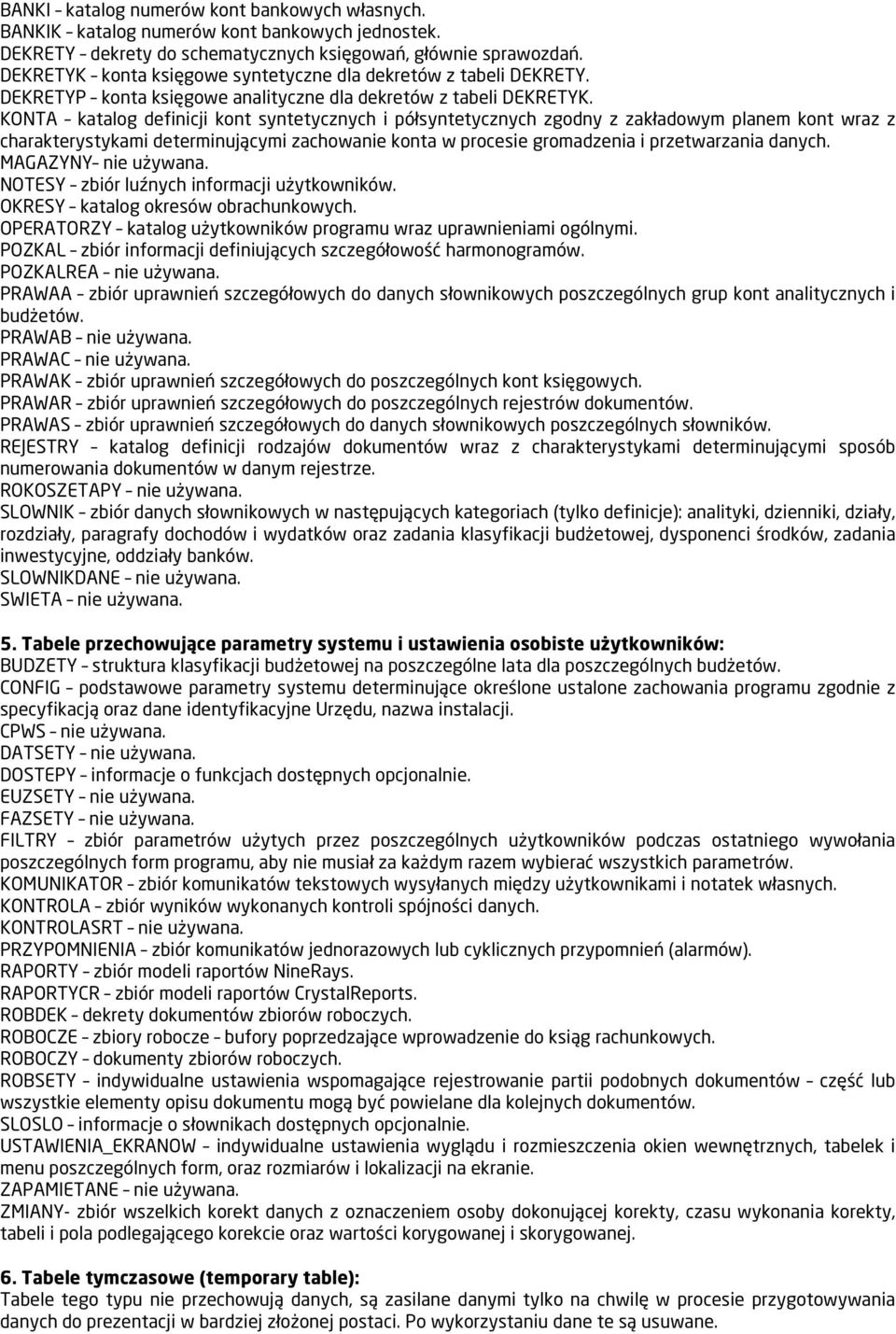 KONTA katalog definicji kont syntetycznych i półsyntetycznych zgodny z zakładowym planem kont wraz z charakterystykami determinującymi zachowanie konta w procesie gromadzenia i przetwarzania danych.