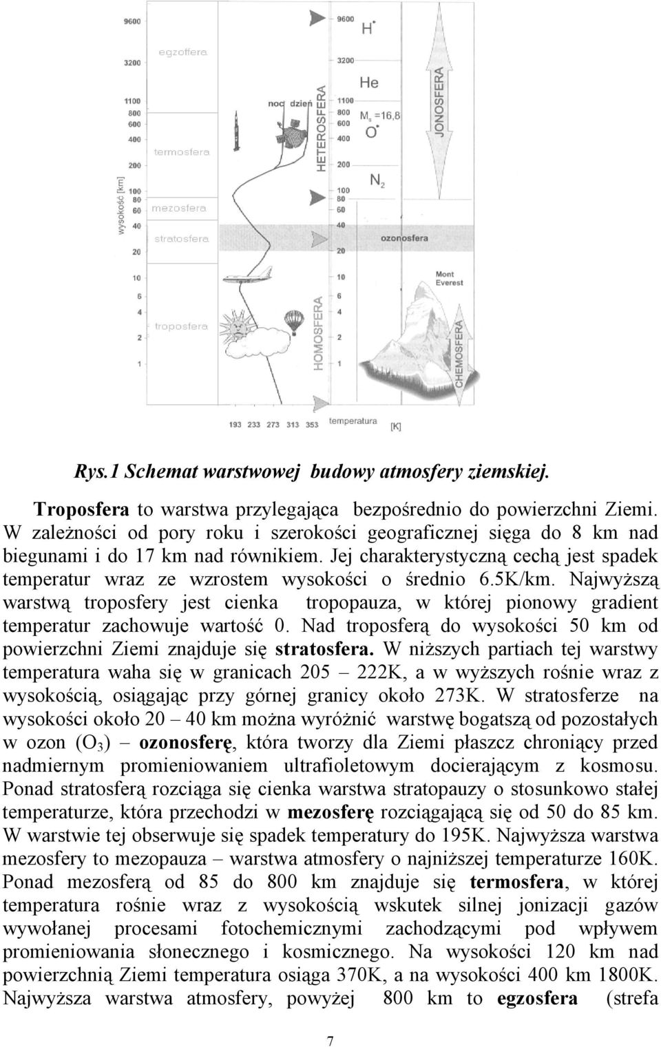 5K/km. Najwyższą warstwą troposfery jest cienka tropopauza, w której pionowy gradient temperatur zachowuje wartość 0. Nad troposferą do wysokości 50 km od powierzchni Ziemi znajduje się stratosfera.