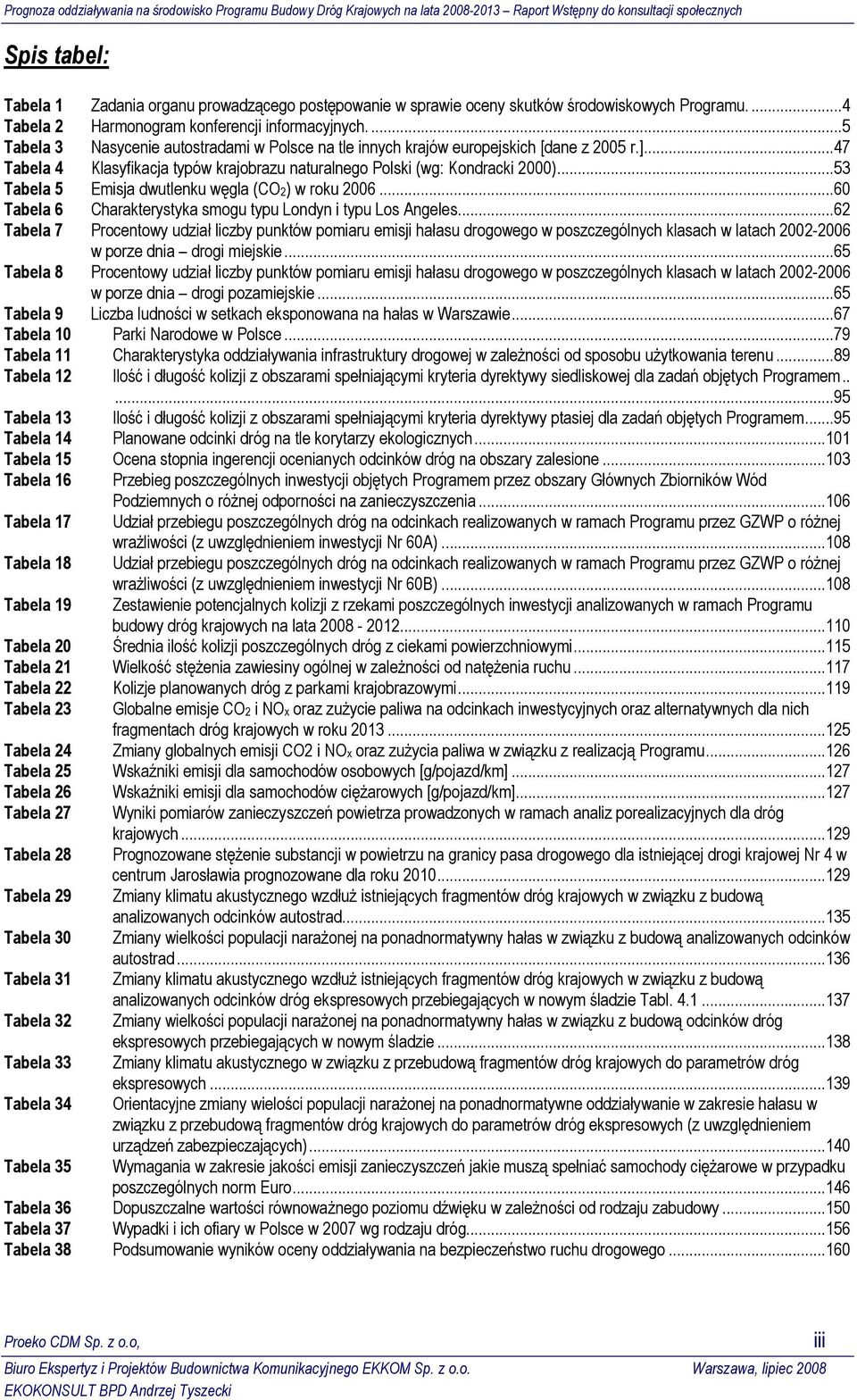 .. 53 Tabela 5 Emisja dwutlenku węgla (CO2) w roku 2006... 60 Tabela 6 Charakterystyka smogu typu Londyn i typu Los Angeles.