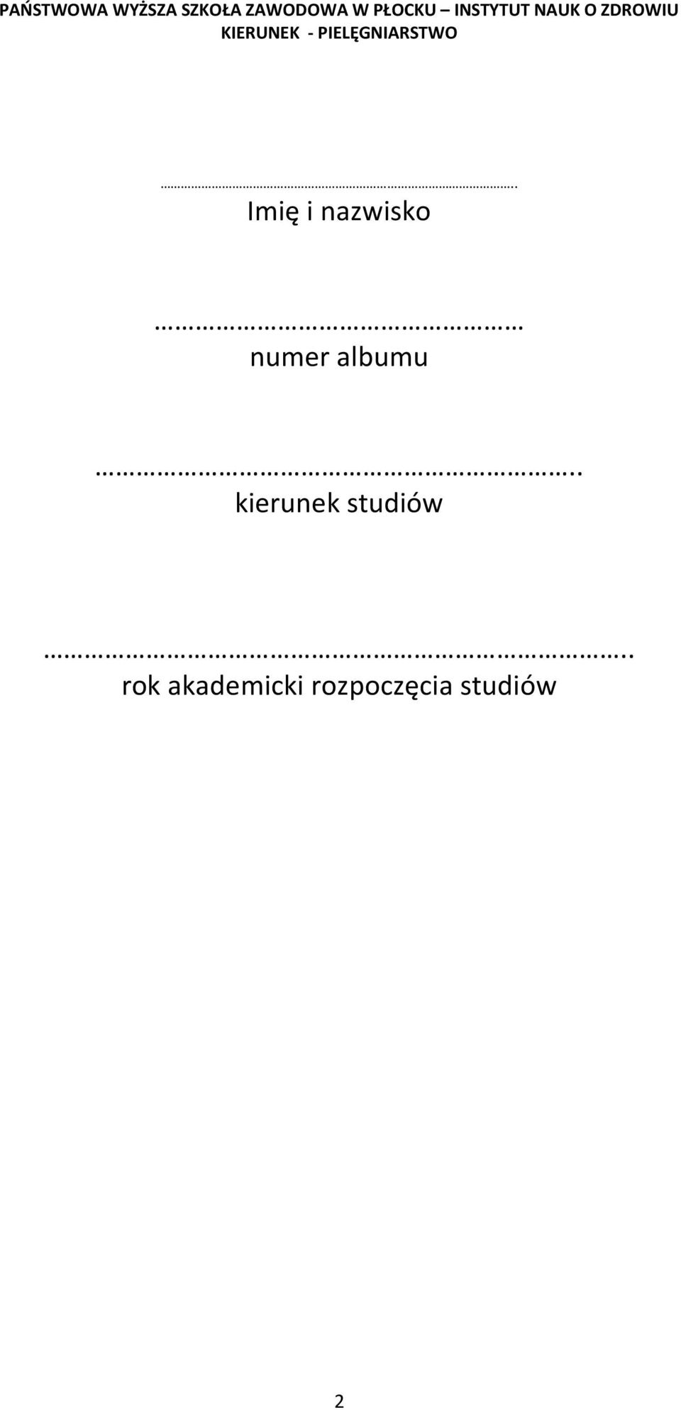 . kierunek studiów.