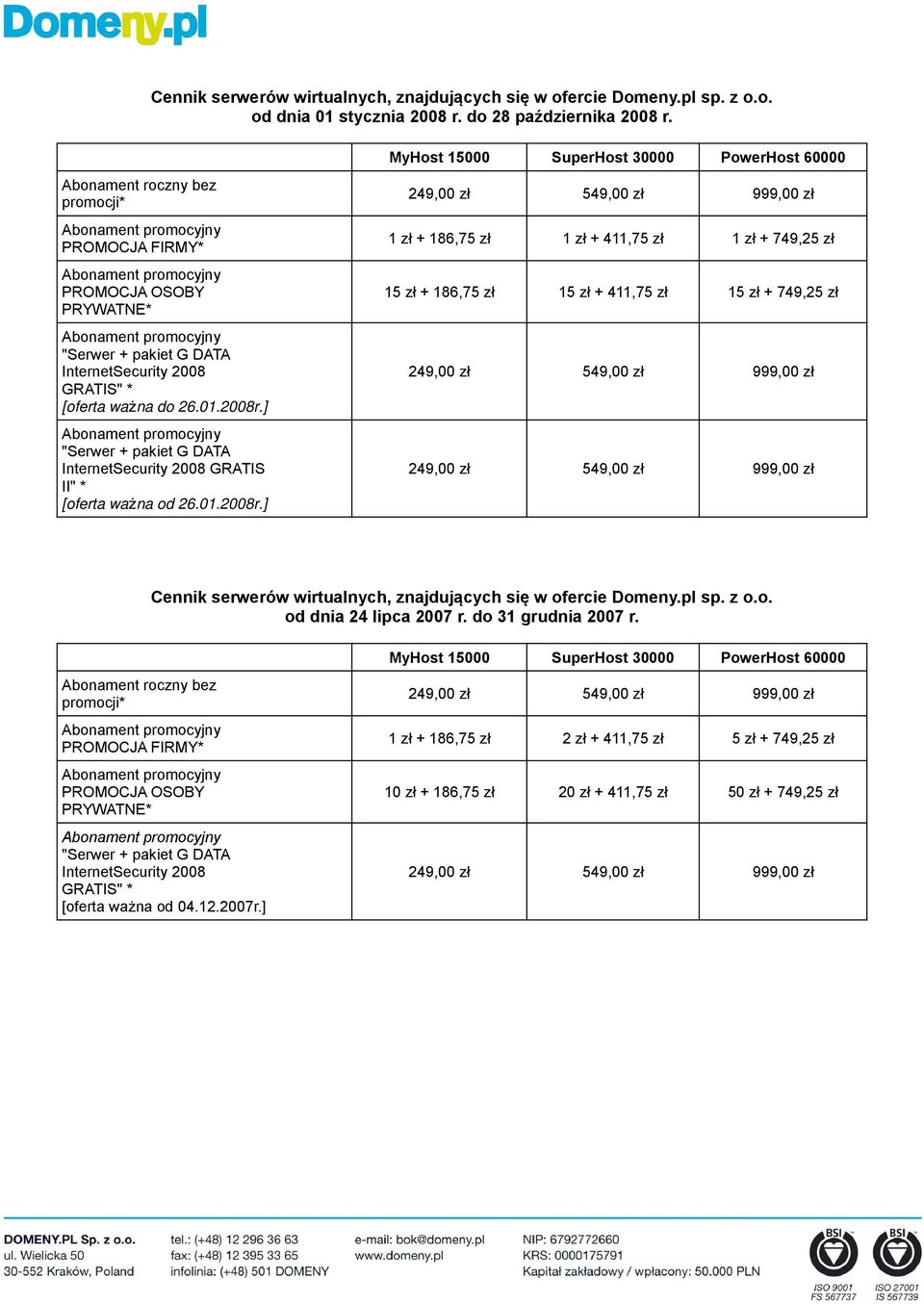 ] 1 zł + 186,75 zł 1 zł + 411,75 zł 1 zł + 749,25 zł 15 zł + 186,75 zł 15 zł + 411,75 zł 15 zł + 749,25 zł od dnia 24 lipca 2007 r.