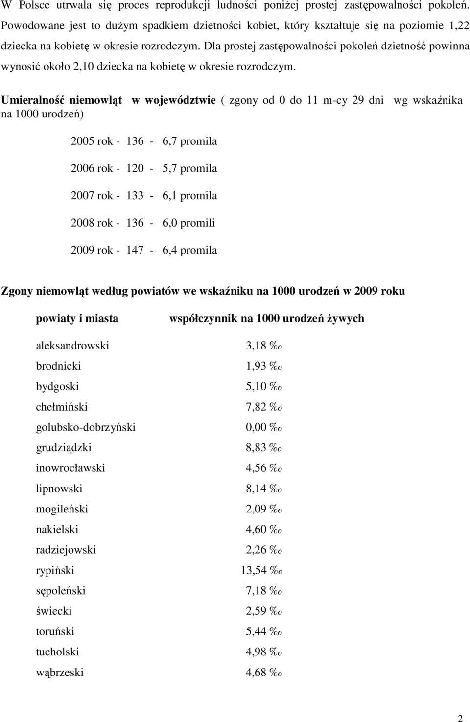 Dla prostej zastępowalności pokoleń dzietność powinna wynosić około 2,10 dziecka na kobietę w okresie rozrodczym.