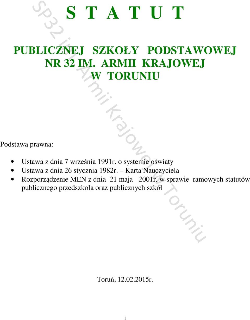 o systemie oświaty Ustawa z dnia 26 stycznia 1982r.