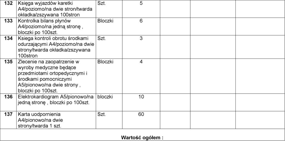 będące przedmiotami ortopedycznymi i środkami pomocniczymi A5/pionowo/na dwie strony, 136 Elektrokardiogram A5/pionowo/na