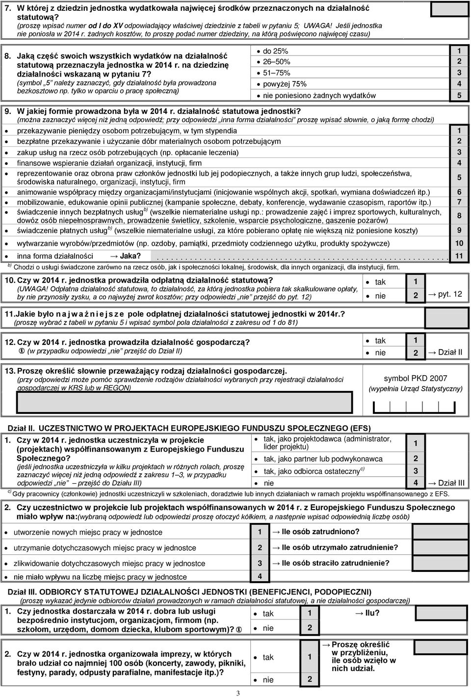 Jaką część swoich wszystkich wydatków na działalność statutową przeznaczyła jednostka w 2014 r. na dziedzinę działalności wskazaną w pytaniu 7?