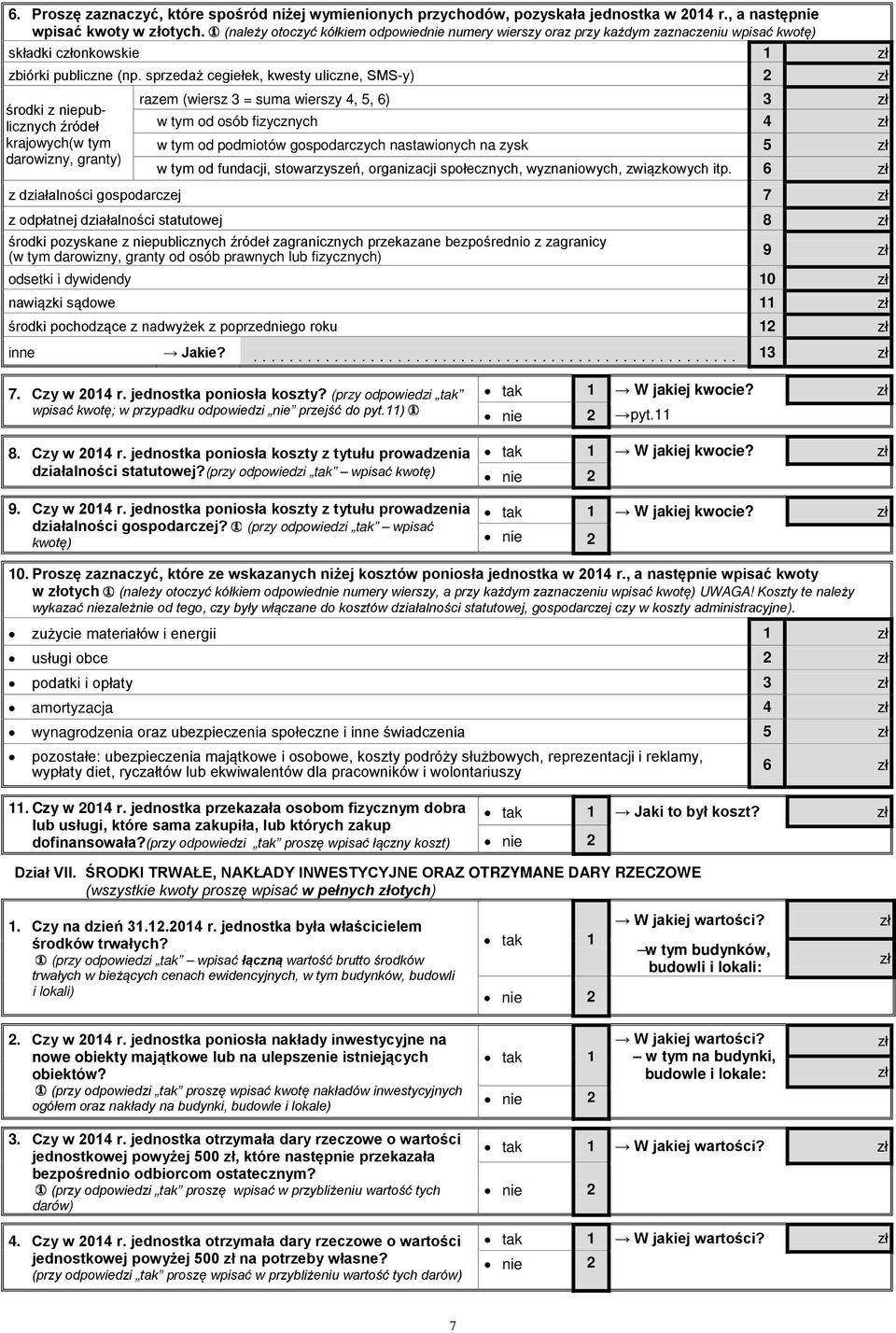 sprzedaż cegiełek, kwesty uliczne, SMS-y) 2 zł środki z niepublicznych źródeł krajowych(w tym darowizny, granty) razem (wiersz 3 = suma wierszy 4, 5, 6) 3 zł w tym od osób fizycznych 4 zł w tym od