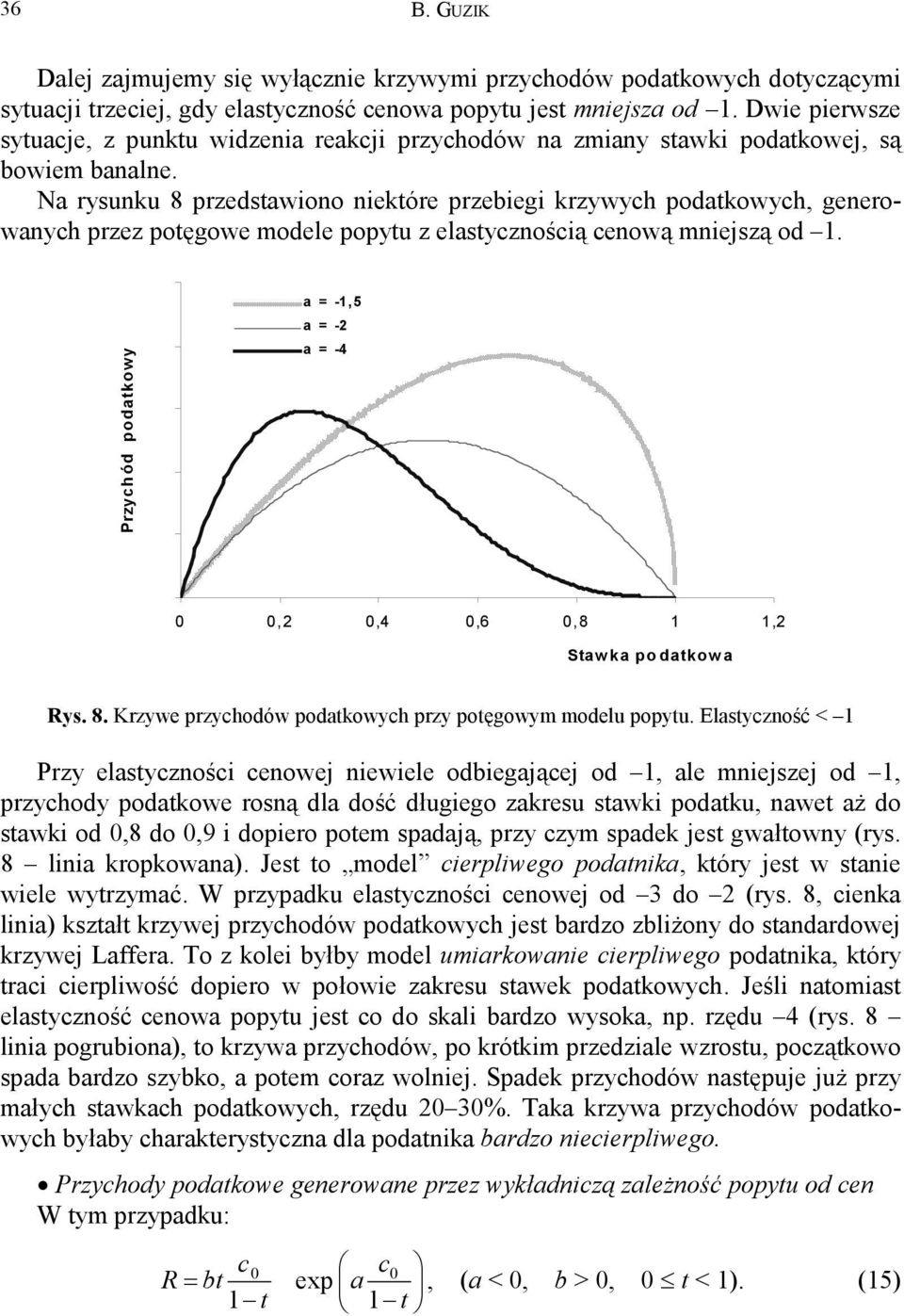 Na rysunku 8 przedstawiono niektóre przebiegi krzywych podatkowych, generowanych przez potęgowe modele popytu z elastycznością cenową mniejszą od.