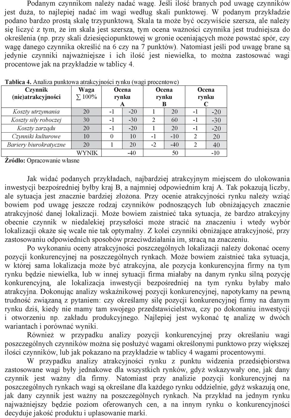 przy skali dziesi ciopunktowej w gronie oceniaj cych mo e powsta spór, czy wag danego czynnika okre li na 6 czy na 7 punktów).