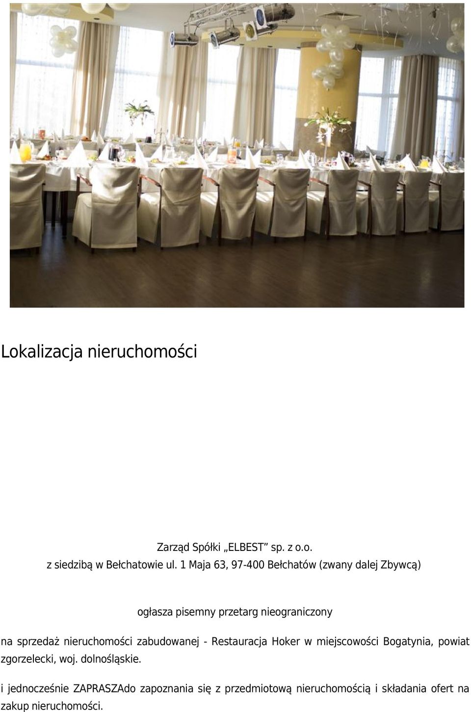 nieruchomości zabudowanej - Restauracja Hoker w miejscowości Bogatynia, powiat zgorzelecki, woj.