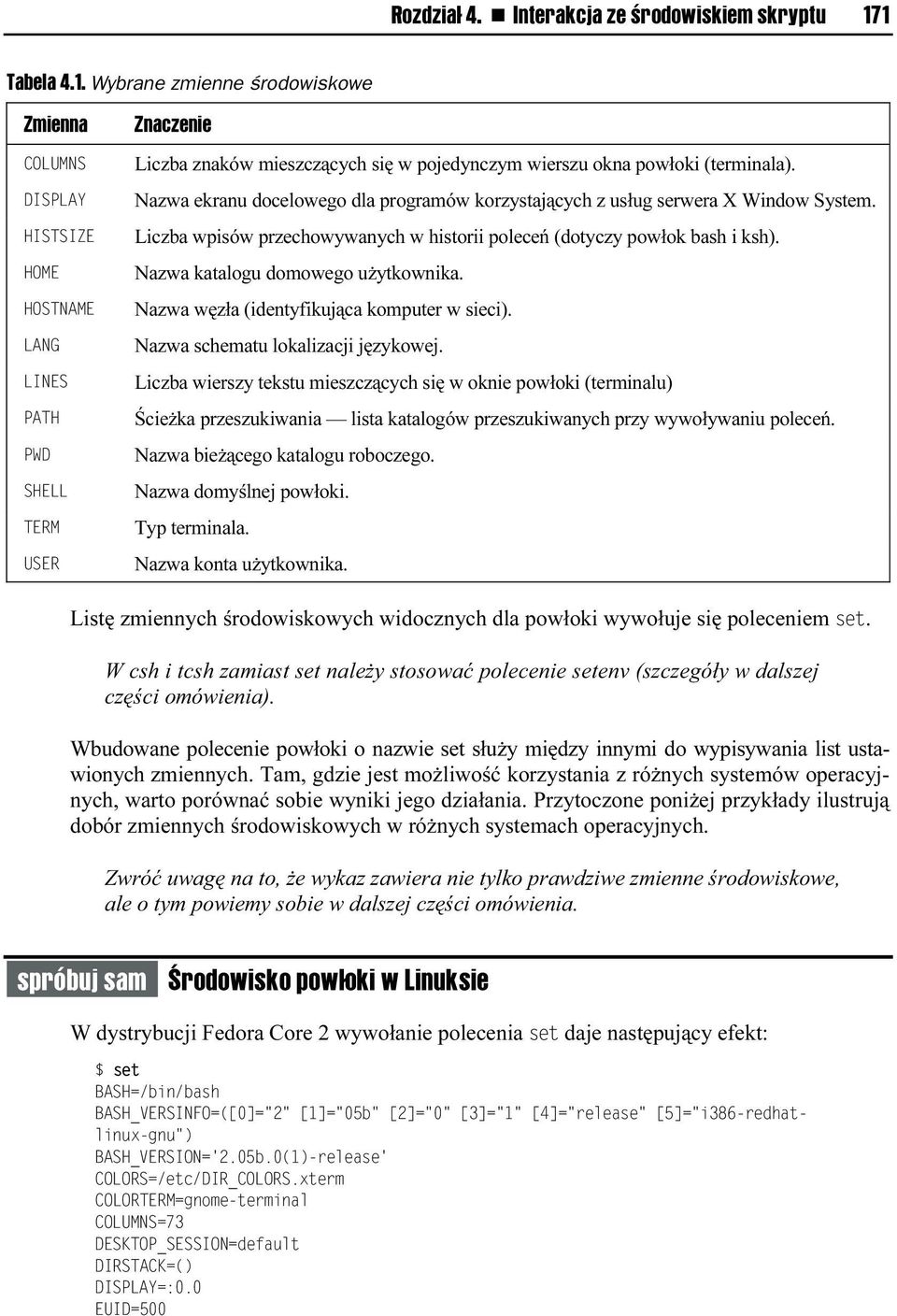 powłoki (terminala). Nazwa ekranu docelowego dla programów korzystających z usług serwera X Window System. Liczba wpisów przechowywanych w historii poleceń (dotyczy powłok bash i ksh).