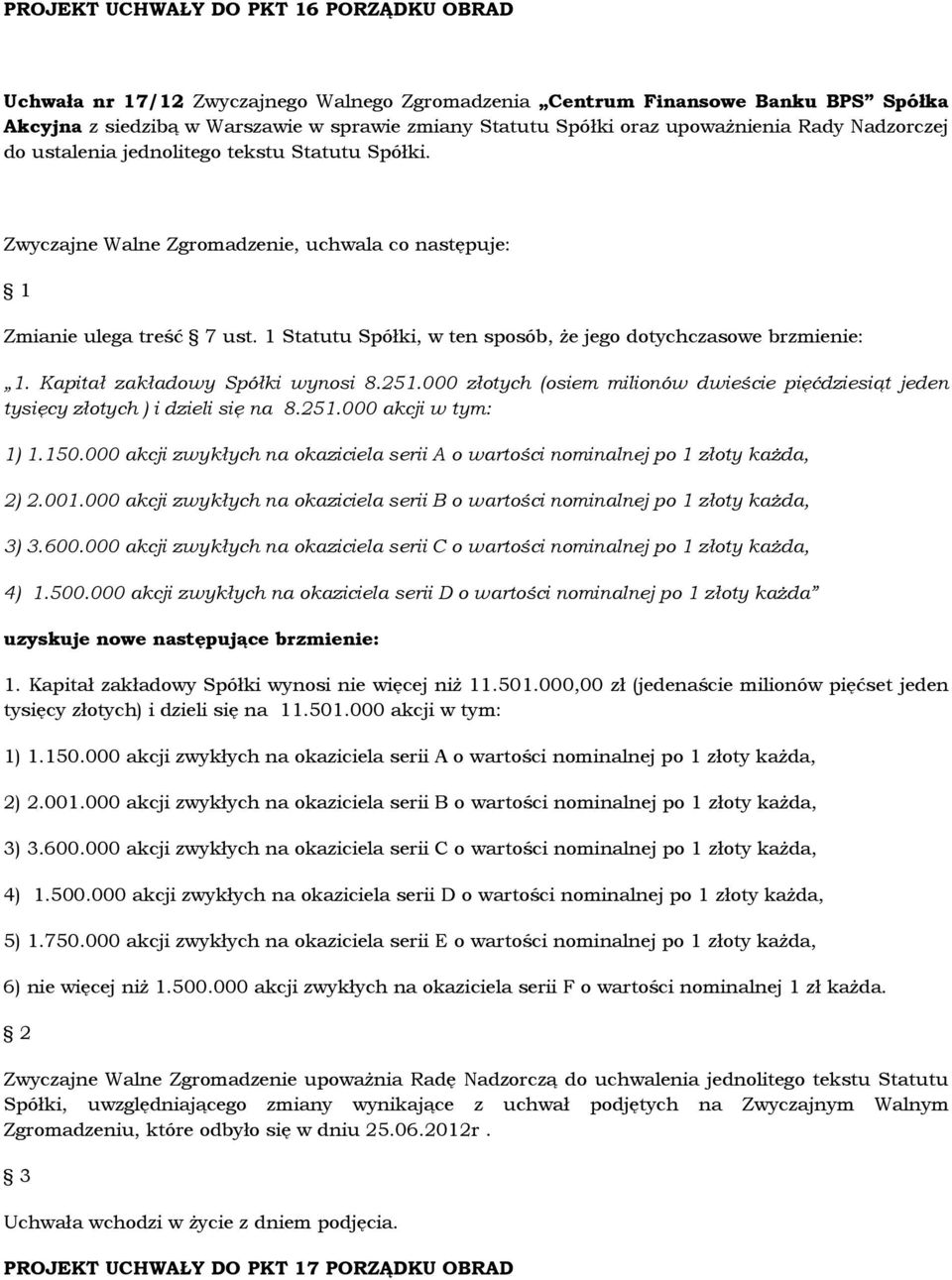 Kapitał zakładowy Spółki wynosi 8.251.000 złotych (osiem milionów dwieście pięćdziesiąt jeden tysięcy złotych ) i dzieli się na 8.251.000 akcji w tym: 1) 1.150.