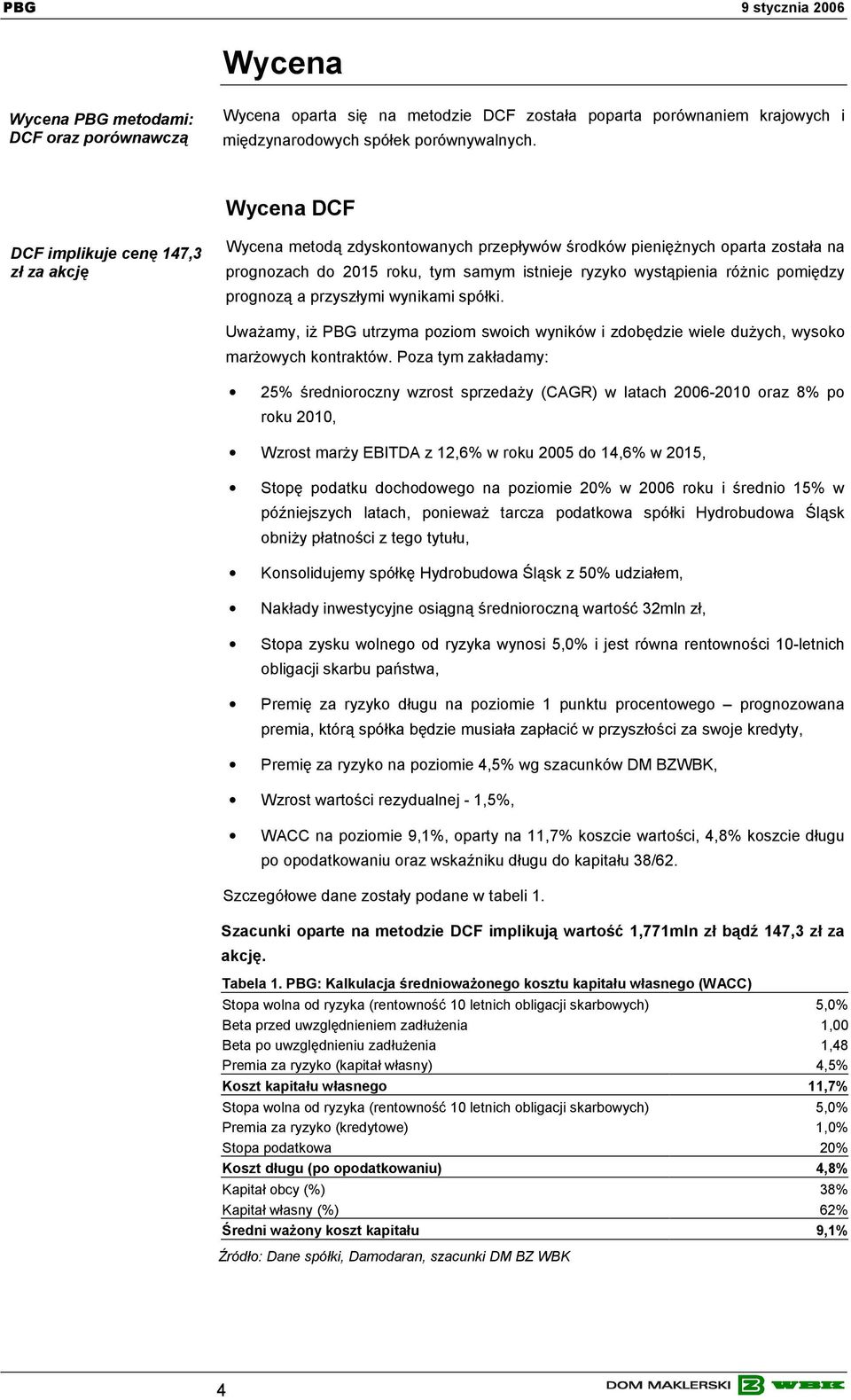 pomiędzy prognozą a przyszłymi wynikami spółki. Uważamy, iż PBG utrzyma poziom swoich wyników i zdobędzie wiele dużych, wysoko marżowych kontraktów.