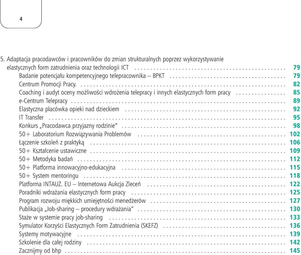 ............... 85 e-centrum Telepracy.................................................................... 89 Elastyczna placówka opieki nad dzieckiem................................................... 92 IT Transfer.