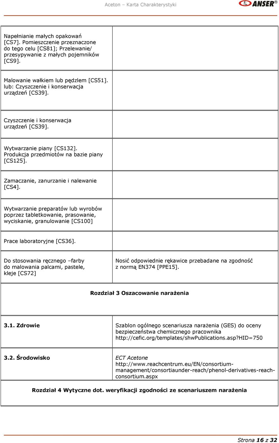 Zamaczanie, zanurzanie i nalewanie [CS4]. Wytwarzanie preparatów lub wyrobów poprzez tabletkowanie, prasowanie, wyciskanie, granulowanie [CS100] Prace laboratoryjne [CS36].