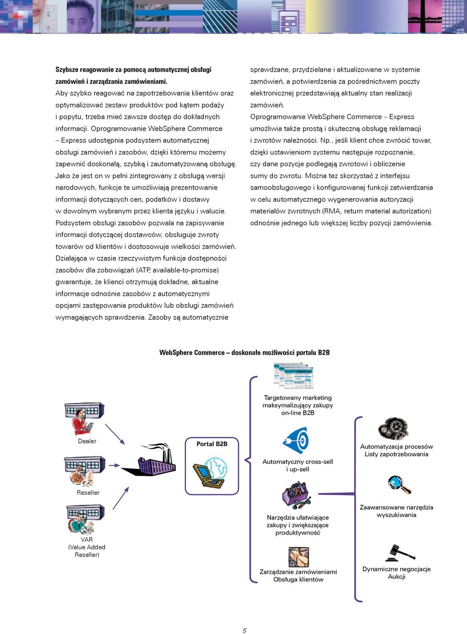 Oprogramowanie WebSphere Commerce Express udostępnia podsystem automatycznej obsługi zamówień i zasobów, dzięki któremu możemy zapewnić doskonałą, szybką i zautomatyzowaną obsługę.