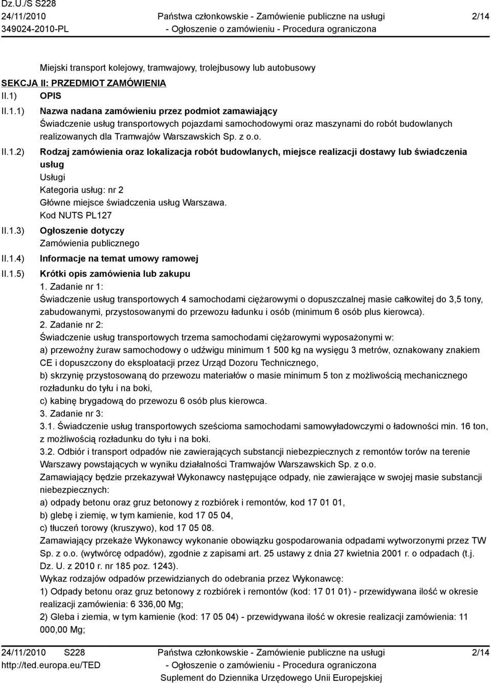 Kod NUTS PL127 Ogłoszenie dotyczy Zamówienia publicznego Informacje na temat umowy ramowej Krótki opis zamówienia lub zakupu 1.