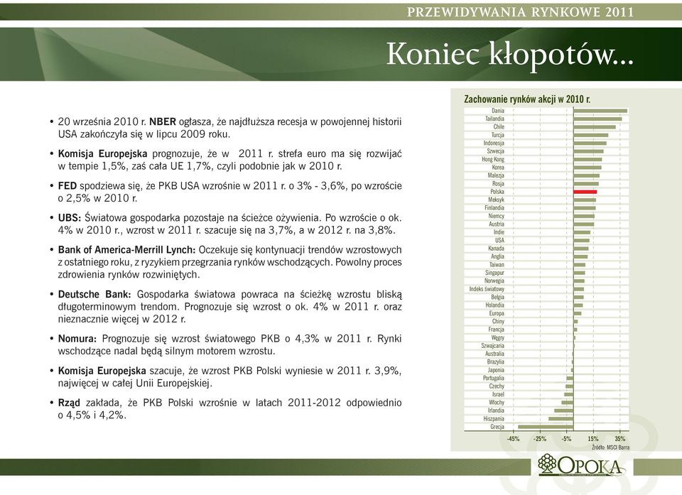 UBS: Światowa gospodarka pozostaje na ścieżce ożywienia. Po wzroście o ok. 4% w 2010 r., wzrost w 2011 r. szacuje się na 3,7%, a w 2012 r. na 3,8%.