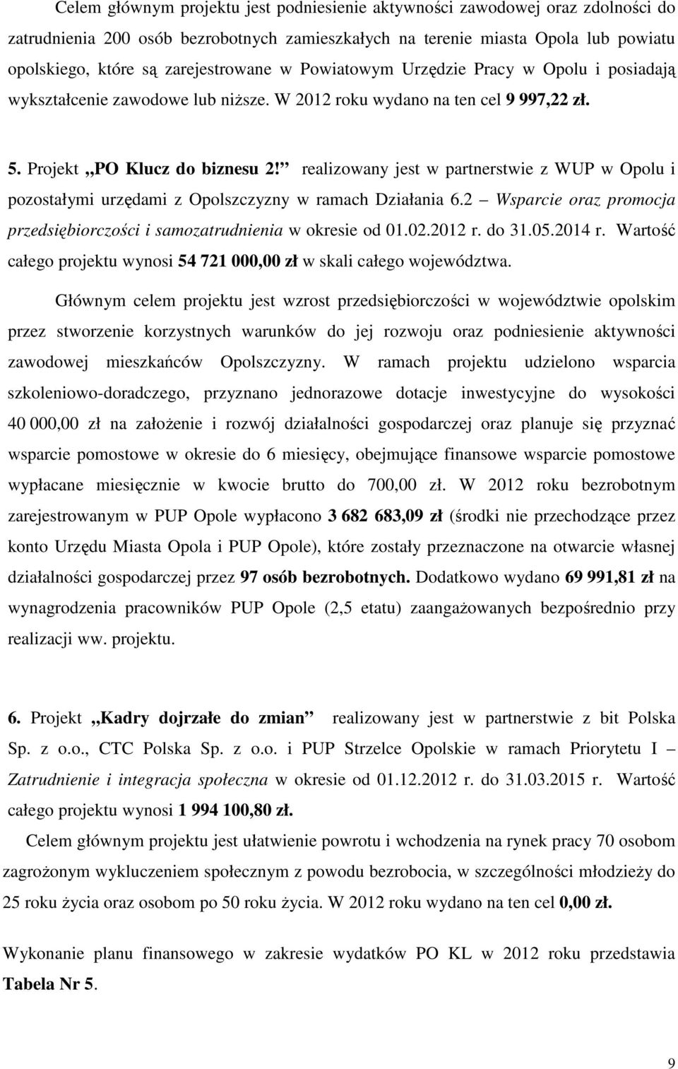 realizowany jest w partnerstwie z WUP w Opolu i pozostałymi urzędami z Opolszczyzny w ramach Działania 6.2 Wsparcie oraz promocja przedsiębiorczości i samozatrudnienia w okresie od 01.02.2012 r.