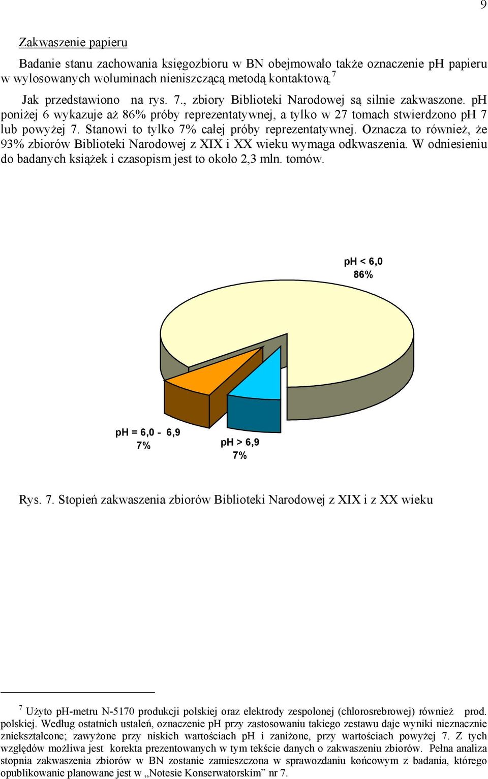 Stanowi to tylko 7% całej próby reprezentatywnej. Oznacza to również, że 93% zbiorów Biblioteki Narodowej z XIX i XX wieku wymaga odkwaszenia.