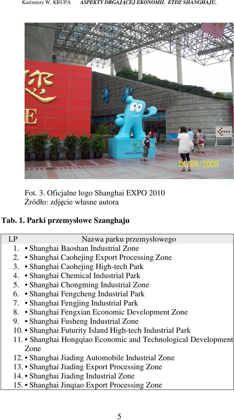 Shanghai Fengjing Industrial Park 8. Shanghai Fengxian Economic Development Zone 9. Shanghai Fusheng Industrial Zone 10. Shanghai Futurity Island High-tech Industrial Park 11.