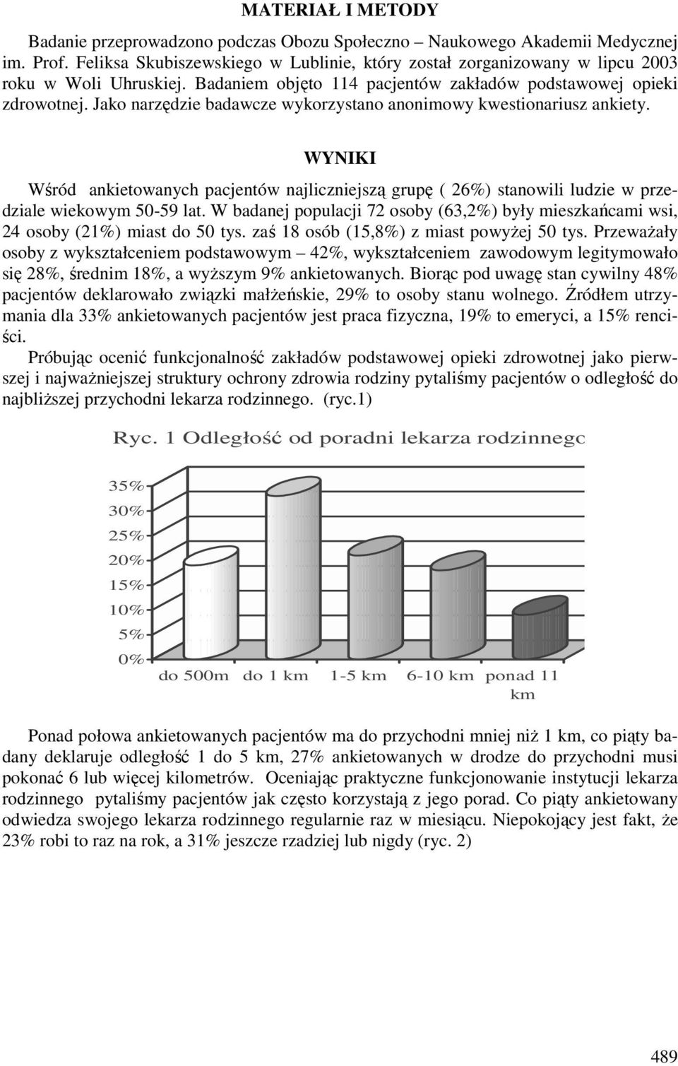 Jako narzędzie badawcze wykorzystano anonimowy kwestionariusz ankiety. WYNIKI Wśród ankietowanych pacjentów najliczniejszą grupę ( 26%) stanowili ludzie w przedziale wiekowym 50-59 lat.