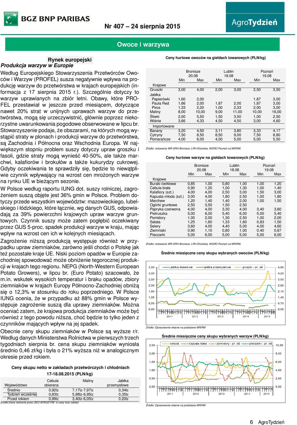 Obawy, które PRO- FEL przestawiał w jeszcze przed miesiacem, dotyczace nawet 20% strat w unijnych uprawach warzyw do przetwórstwa, moga się urzeczywistnić, głównie poprzez niekorzystne uwarunkowania