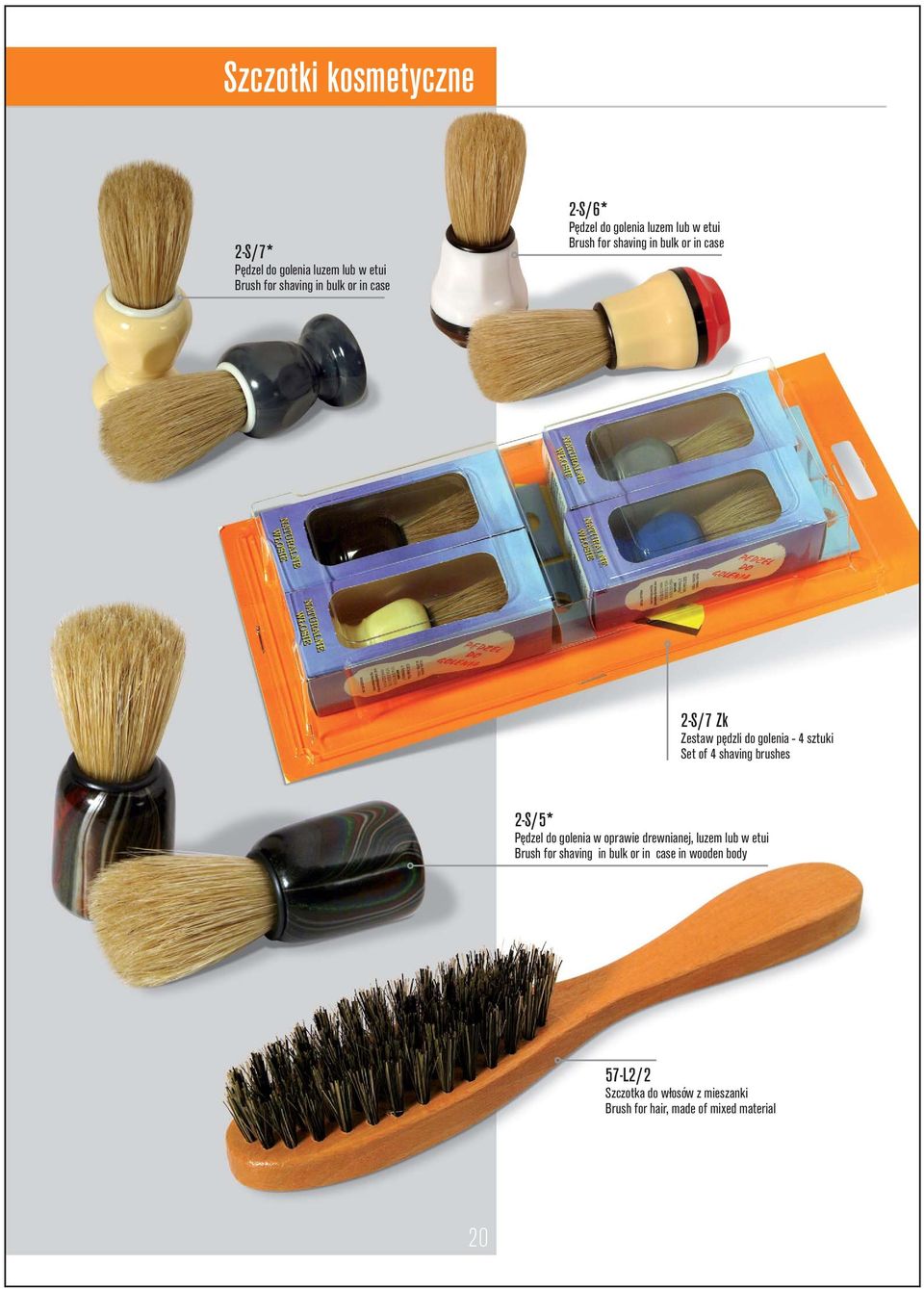 sztuki Set of 4 shaving brushes 2-S/5* Pędzel do golenia w oprawie drewnianej, luzem lub w etui Brush for