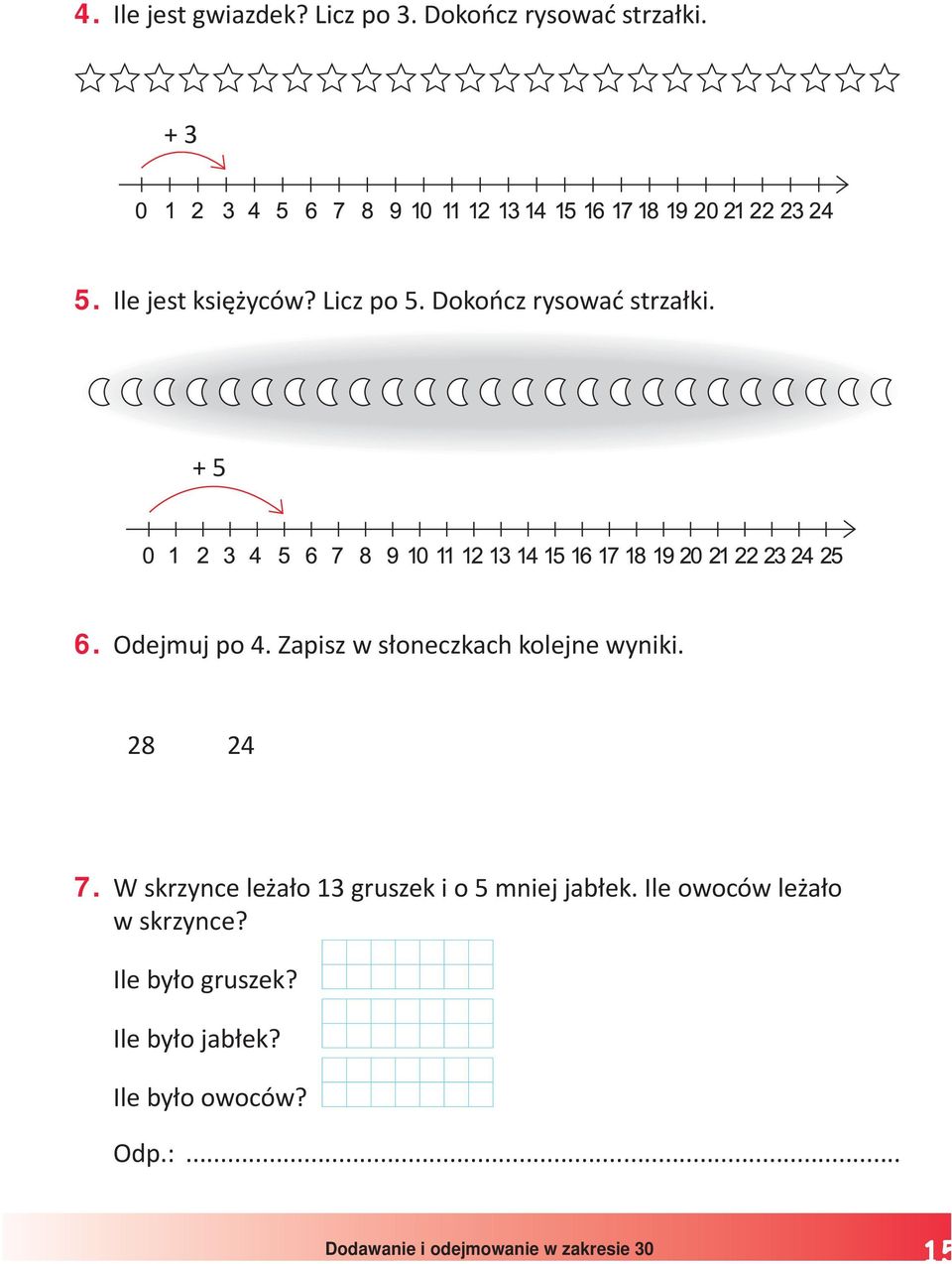 +5 6. Odejmuj po. Zapisz w słoneczkach kolejne wyniki. 7.