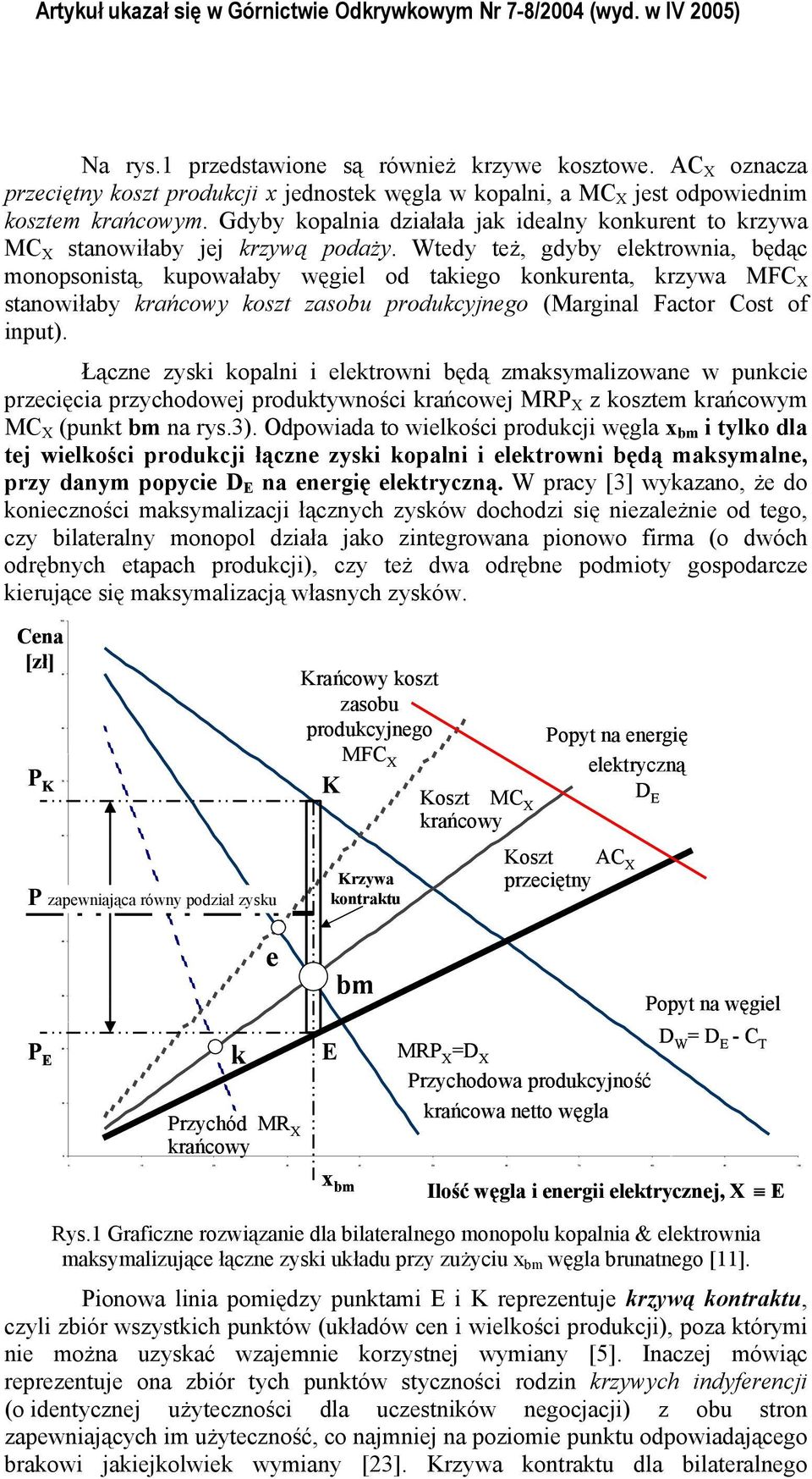 Wtedy też, gdyby elektrowia, będąc moosoistą, kuowałaby węgiel od takiego kokureta, krzywa MFC X staowiłaby krańcowy koszt zasobu rodukcyjego (Margial Factor Cost of iut).