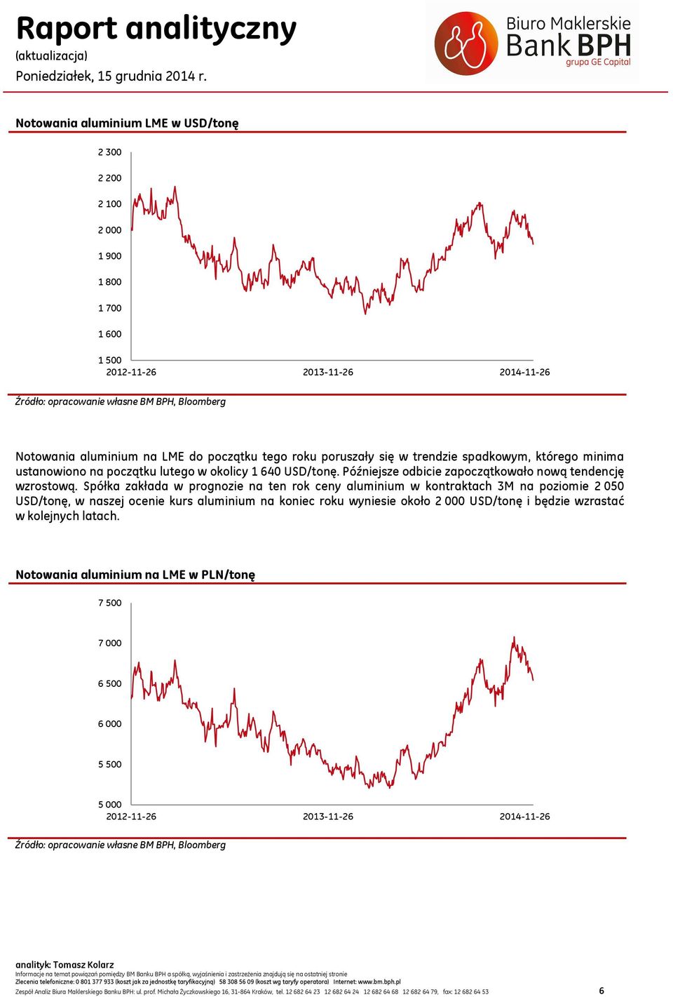 Spółka zakłada w prognozie na ten rok ceny aluminium w kontraktach 3M na poziomie 2 050 USD/tonę, w naszej ocenie kurs aluminium na koniec roku wyniesie około 2 000 USD/tonę i będzie wzrastać w