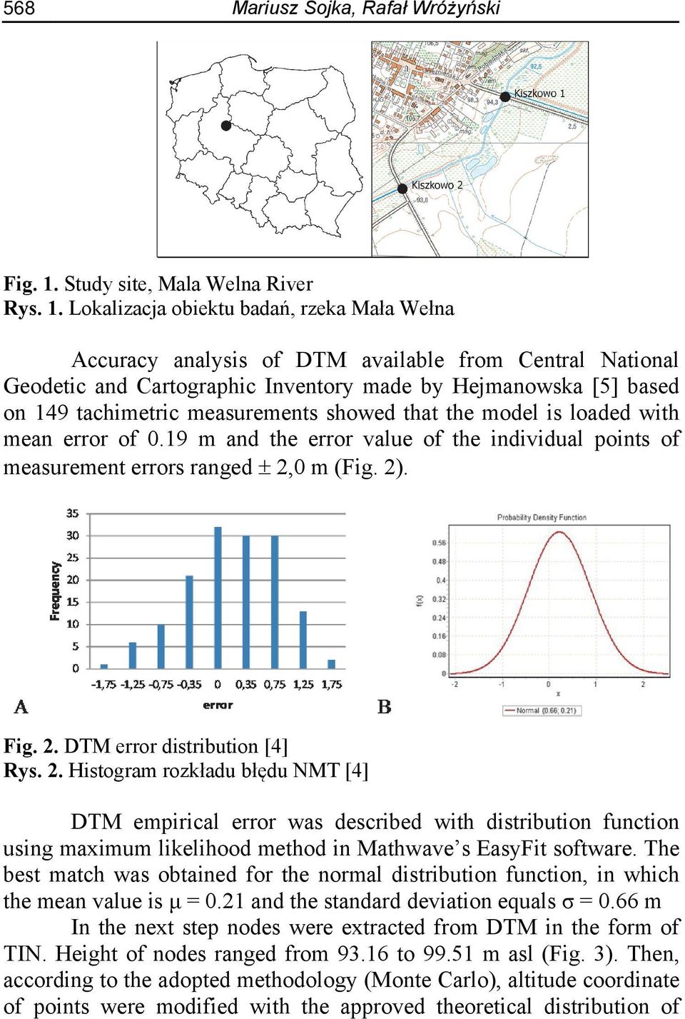 Lokalizacja obiektu badań, rzeka Mała Wełna Accuracy analysis of DTM available from Central National Geodetic and Cartographic Inventory made by Hejmanowska [5] based on 149 tachimetric measurements