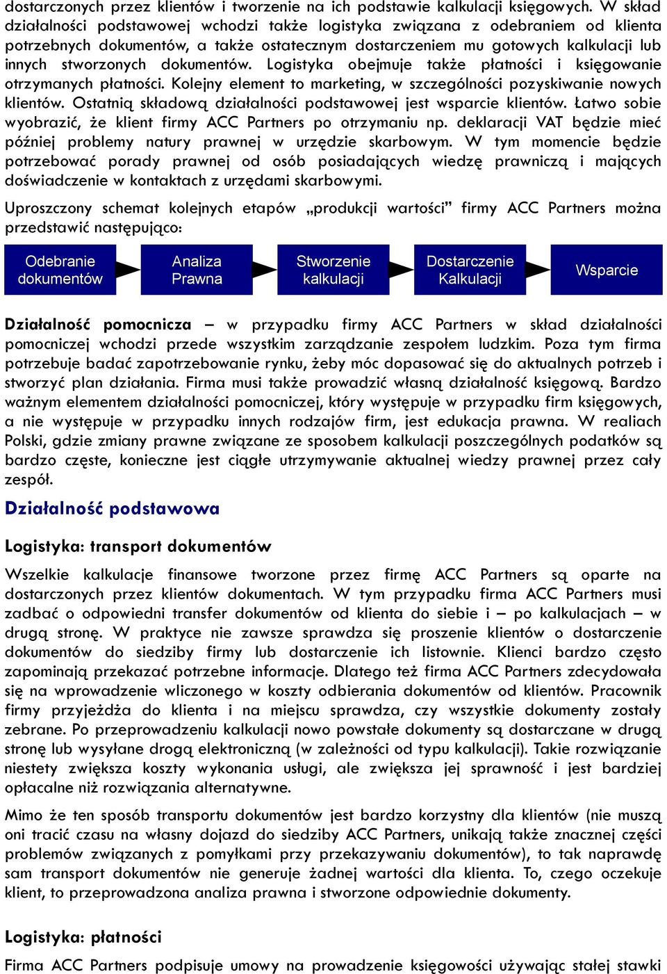 dokumentów. Logistyka obejmuje także płatności i księgowanie otrzymanych płatności. Kolejny element to marketing, w szczególności pozyskiwanie nowych klientów.