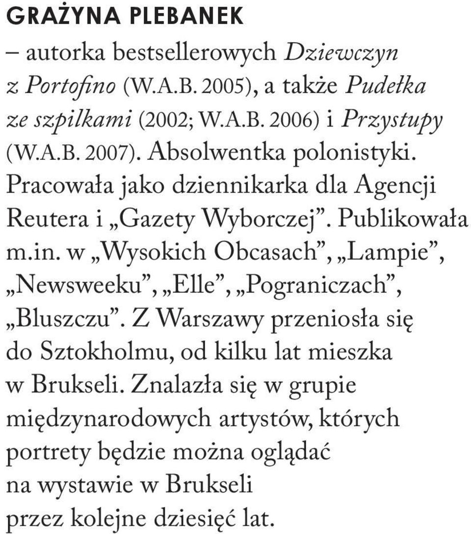 w Wysokich Obcasach, Lampie, Newsweeku, Elle, Pograniczach, Bluszczu.
