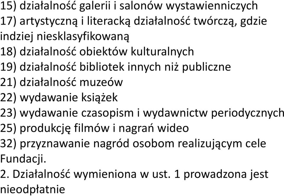 działalnośd muzeów 22) wydawanie książek 23) wydawanie czasopism i wydawnictw periodycznych 25) produkcję filmów i