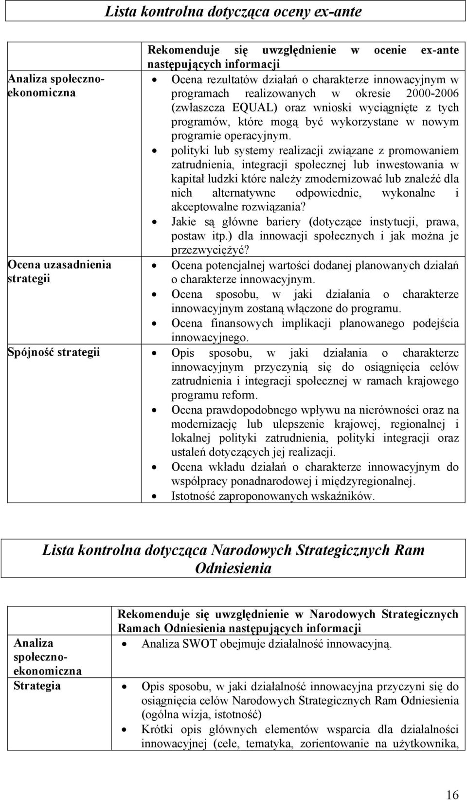 polityki lub systemy realizacji związane z promowaniem zatrudnienia, integracji społecznej lub inwestowania w kapitał ludzki które należy zmodernizować lub znaleźć dla nich alternatywne odpowiednie,