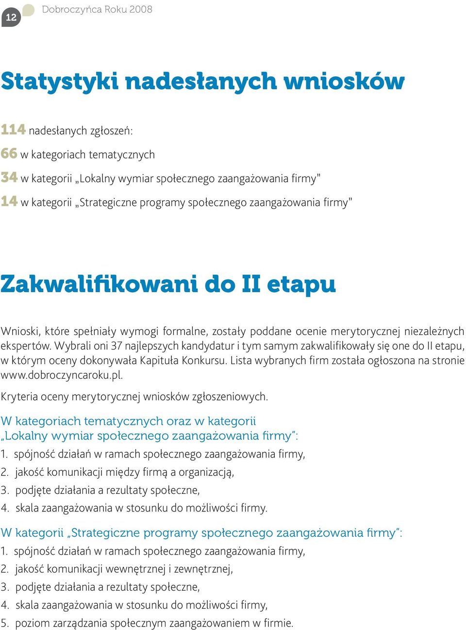 Wybrali oni 37 najlepszych kandydatur i tym samym zakwalifikowały się one do II etapu, w którym oceny dokonywała Kapituła Konkursu. Lista wybranych firm została ogłoszona na stronie www.