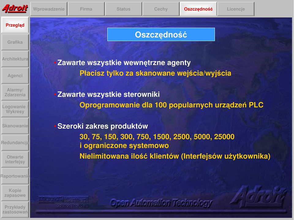 Oprogramowanie dla 100 popularnych urządzeń PLC Szeroki zakres produktów 30, 75, 150, 300,