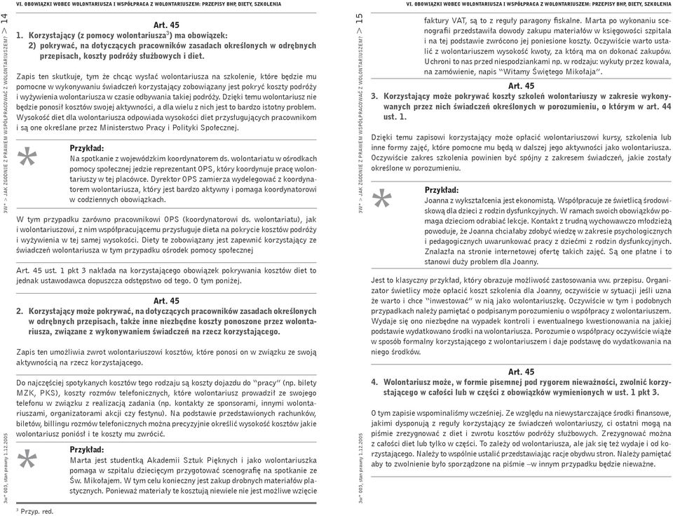 Korzystający (z pomocy wolontariusza 3 ) ma obowiązek: 2) pokrywać, na dotyczących pracowników zasadach określonych w odrębnych przepisach, koszty podróży służbowych i diet.