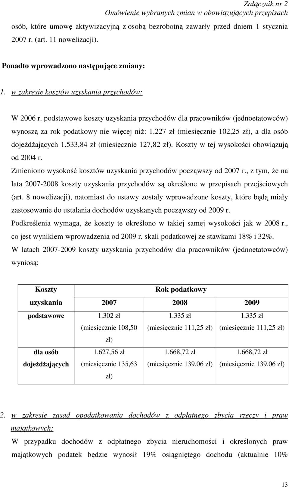 227 zł (miesięcznie 102,25 zł), a dla osób dojeŝdŝających 1.533,84 zł (miesięcznie 127,82 zł). Koszty w tej wysokości obowiązują od 2004 r.