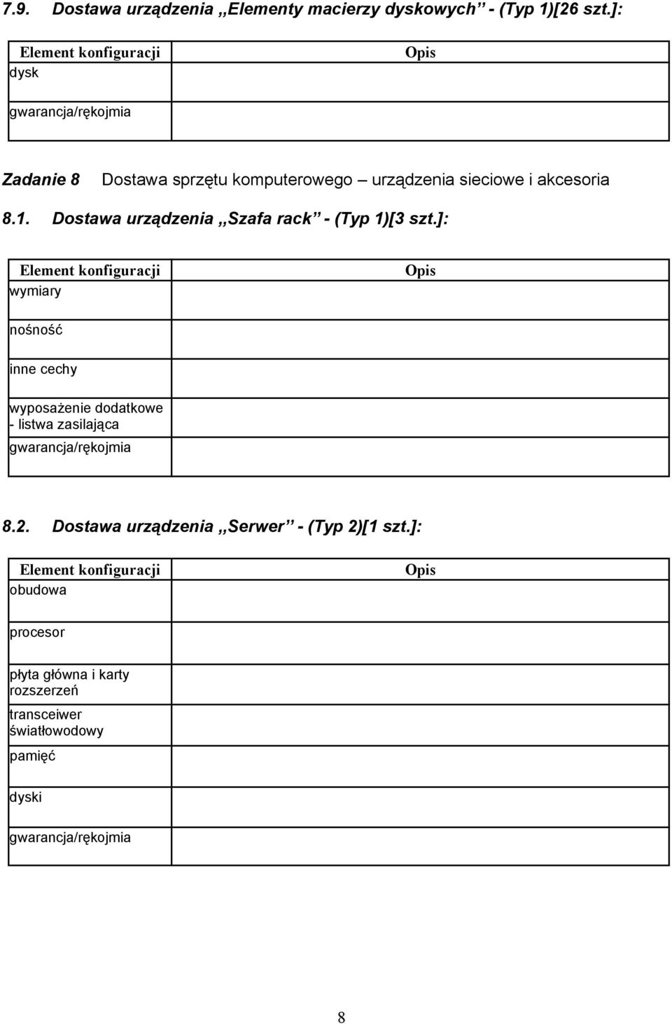 Dostawa urządzenia,,szafa rack - (Typ 1)[3 szt.