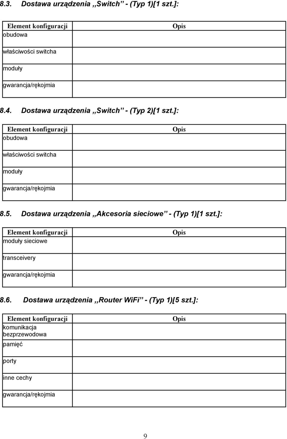 Dostawa urządzenia,,akcesoria sieciowe - (Typ 1)[1 szt.