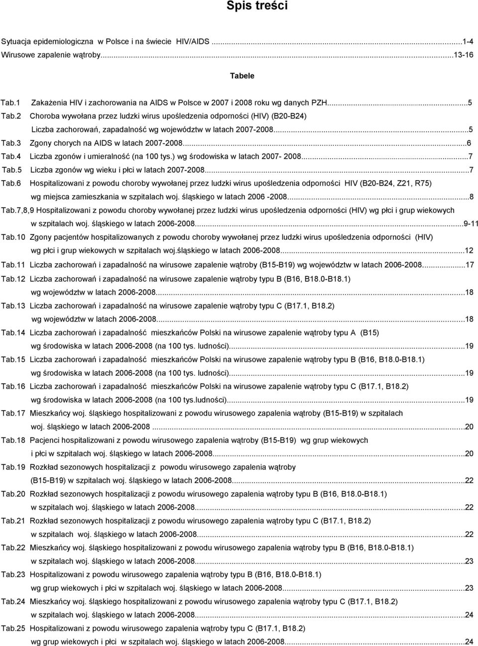 2 Choroba wywołana przez ludzki wirus upośledzenia odporności (HIV) (B20-B24) Liczba zachorowań, zapadalność wg województw w latach 2007-2008...5 Tab.3 Zgony chorych na AIDS w latach 2007-2008...6 Tab.