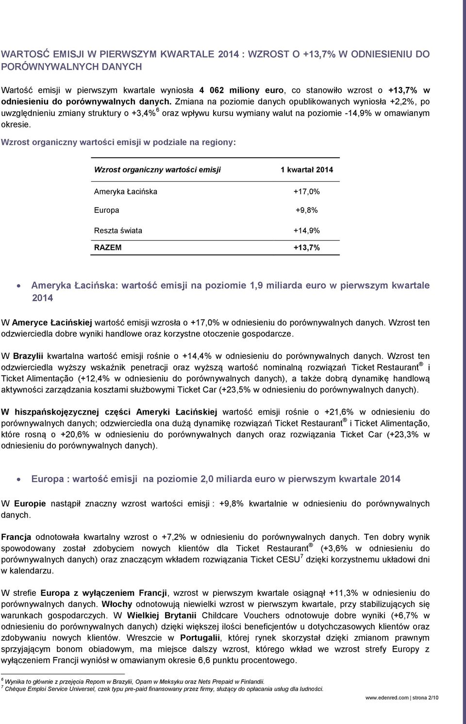 na poziomie danych opublikowanych wyniosła +2,2%, po uwzględnieniu zmiany struktury o +3,4% 6 oraz wpływu kursu wymiany walut na poziomie -14,9% w omawianym okresie.